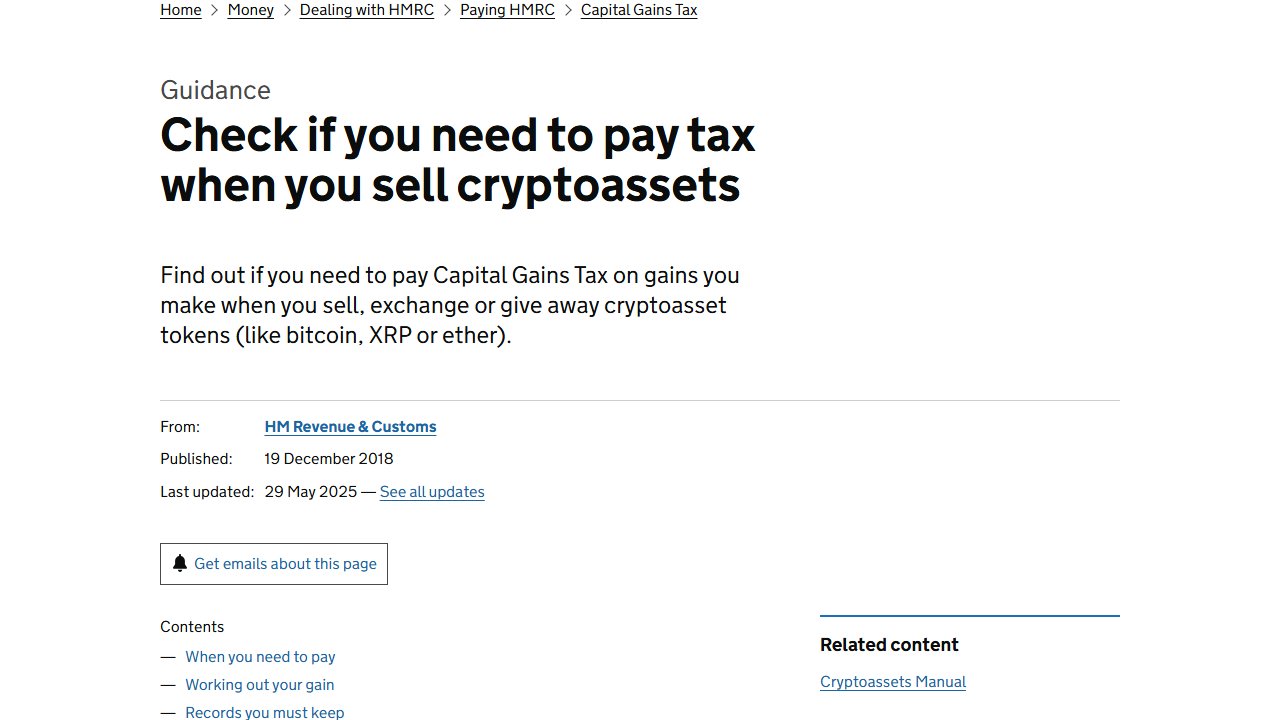 gov.uk 官方页面截图:Check if you need to pay tax when you sell cryptoassets